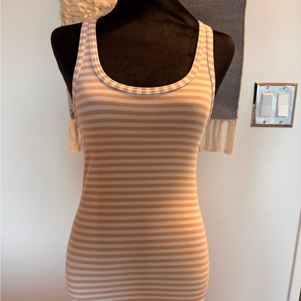 EUC Lululemon Striped Tan and White Tank Top
